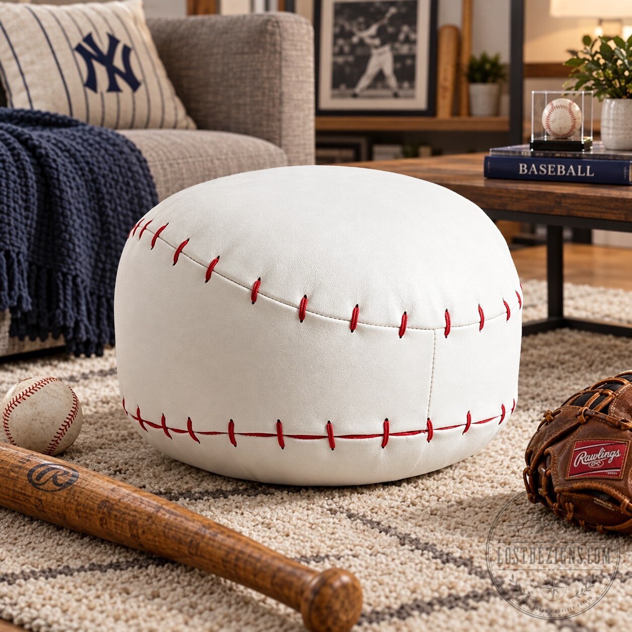 Baseball Lounge Chair Sports Decor Footstool