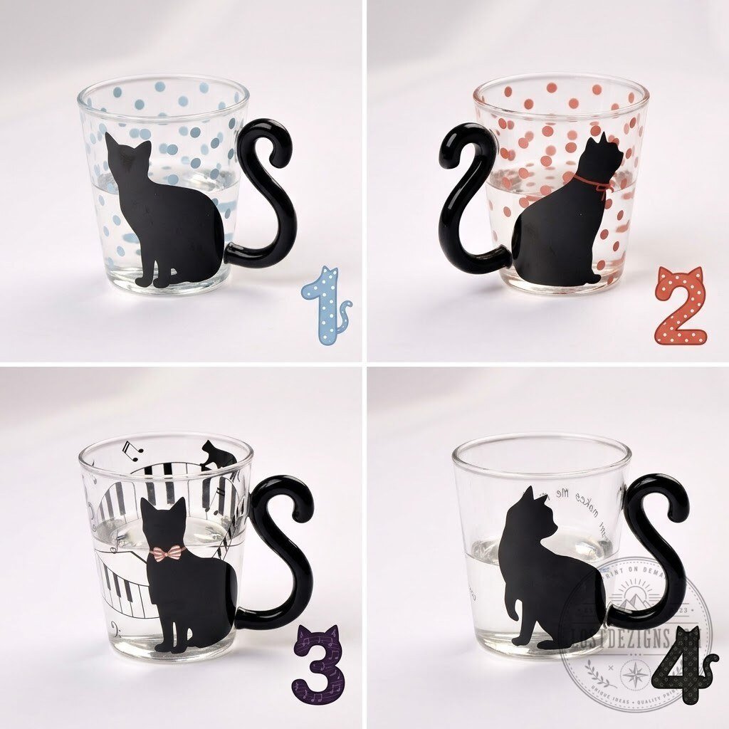 Black Cat Tail Handle Glass Mug