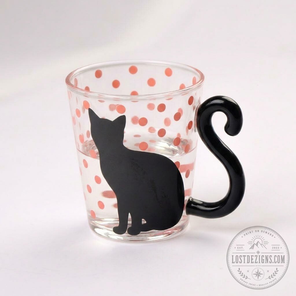 Black Cat Tail Handle Glass Mug 7 Black Cat Tail Handle Glass Mug