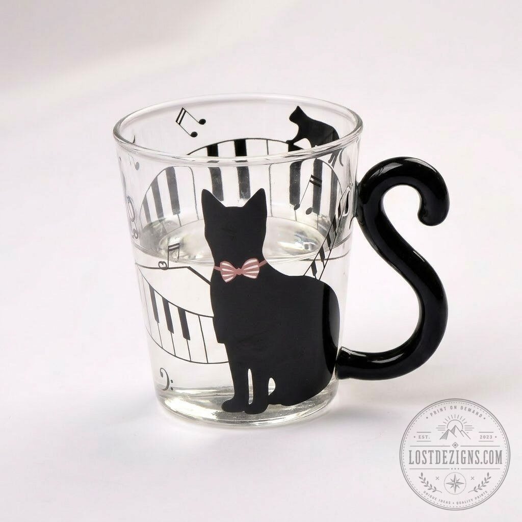 Black Cat Tail Handle Glass Mug 8 Black Cat Tail Handle Glass Mug