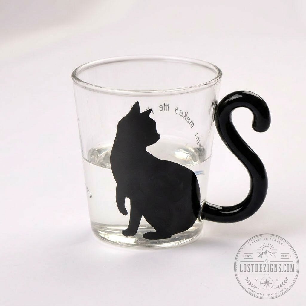 Black Cat Tail Handle Glass Mug 9 Black Cat Tail Handle Glass Mug
