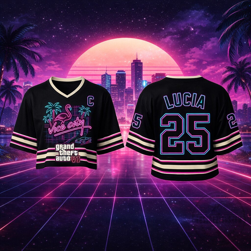 GTA 6 Lucia 25 Vice City Pink Neon Cropped Jersey