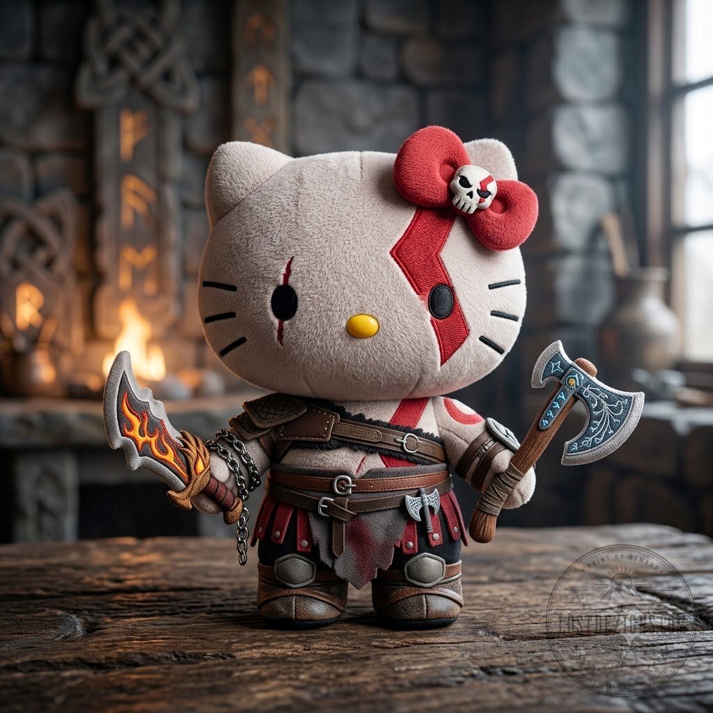 Hello Kitty X God Of Wars Kratos Plush Toy