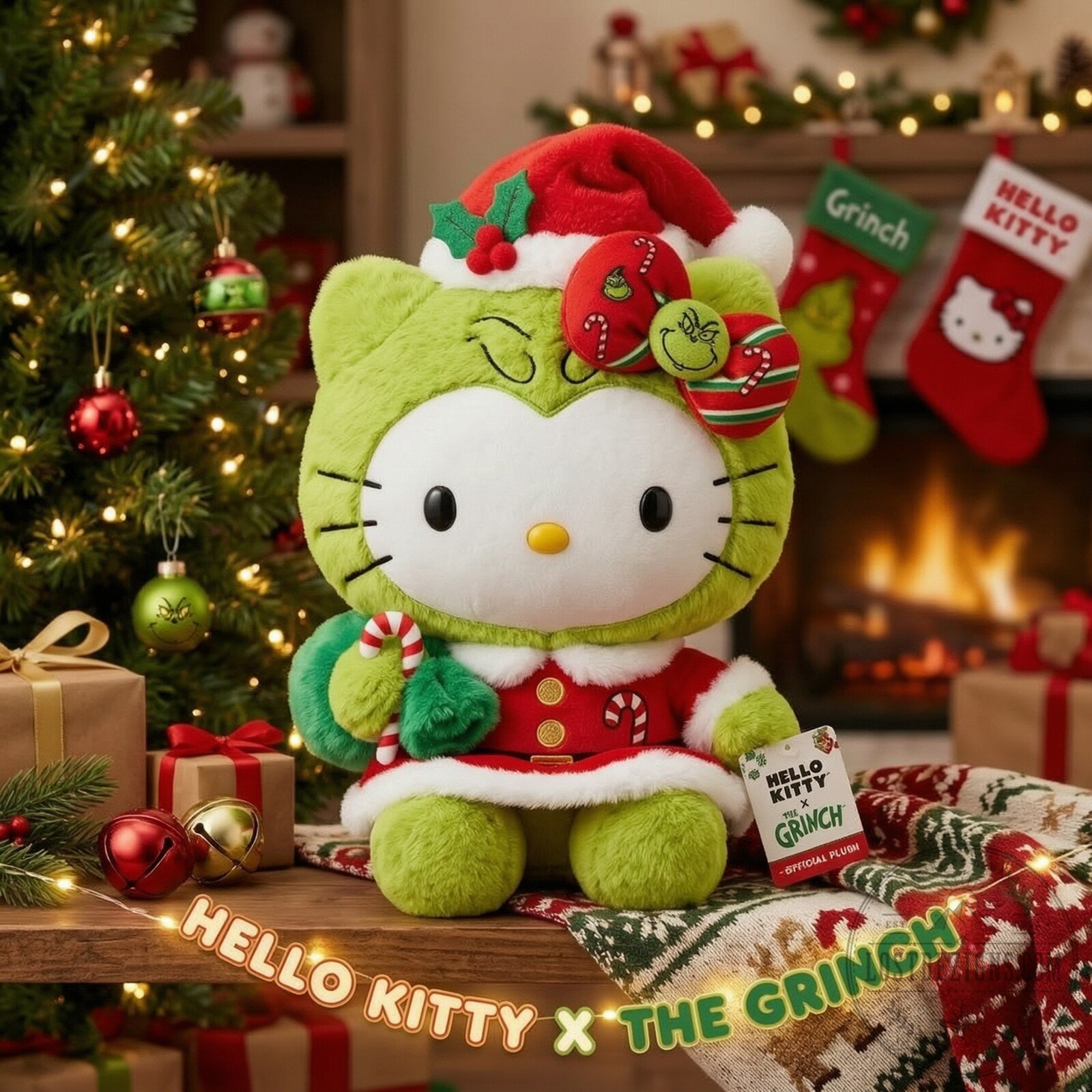 Hello Kitty x The Grinch Christmas Plush Toy