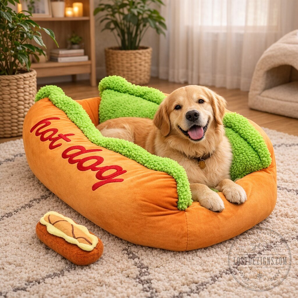 Hot Dog Cozy Plush Pet Bed