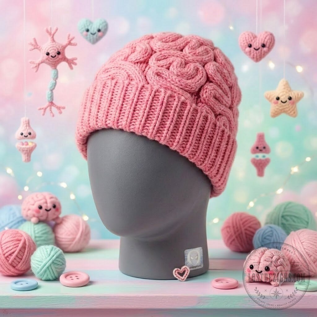 Human Brain Funny Pink Knit Beanie Hat