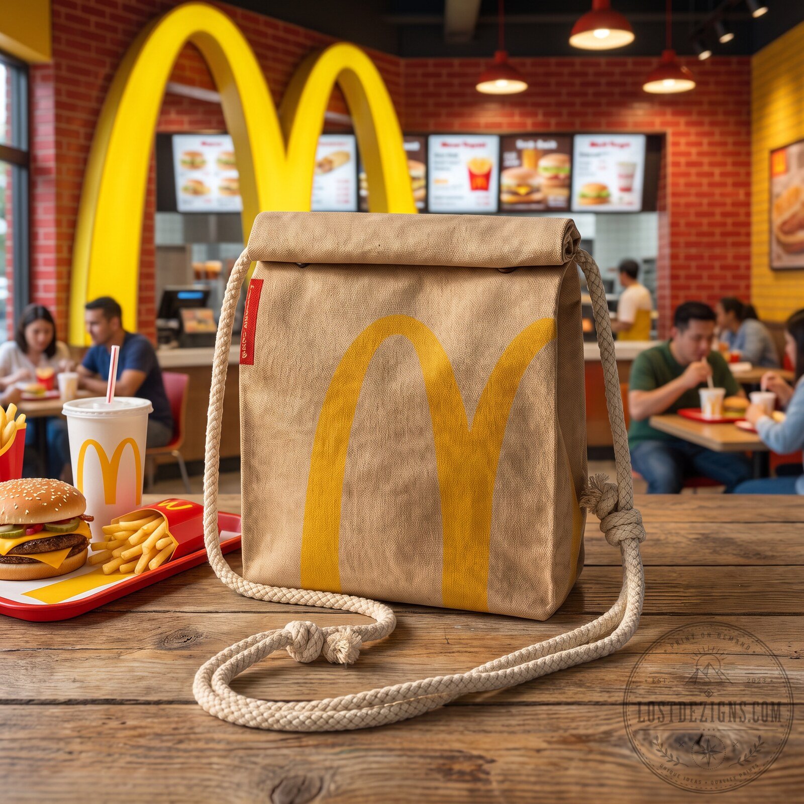 McDonald’s Takeout Paper Bag Inspired Drawstring Backpack