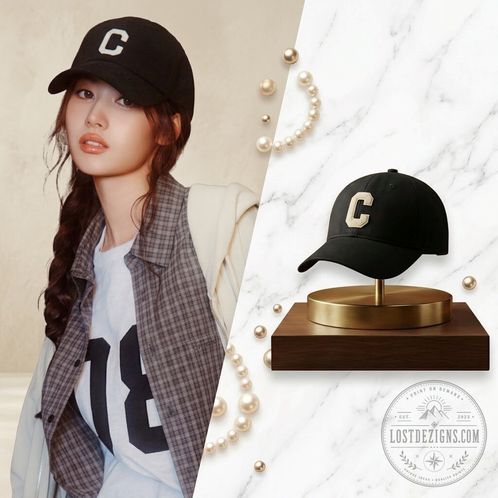 Sana TWICE Embroidered Letter C Black Cap