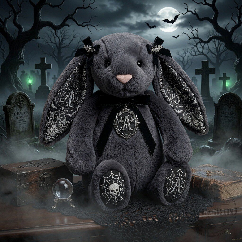 The Addams Family Inspired Gothic Jellycat Bunny Plush Toy 5 The Addams Family Inspired Gothic Jellycat Bunny Plush Toy