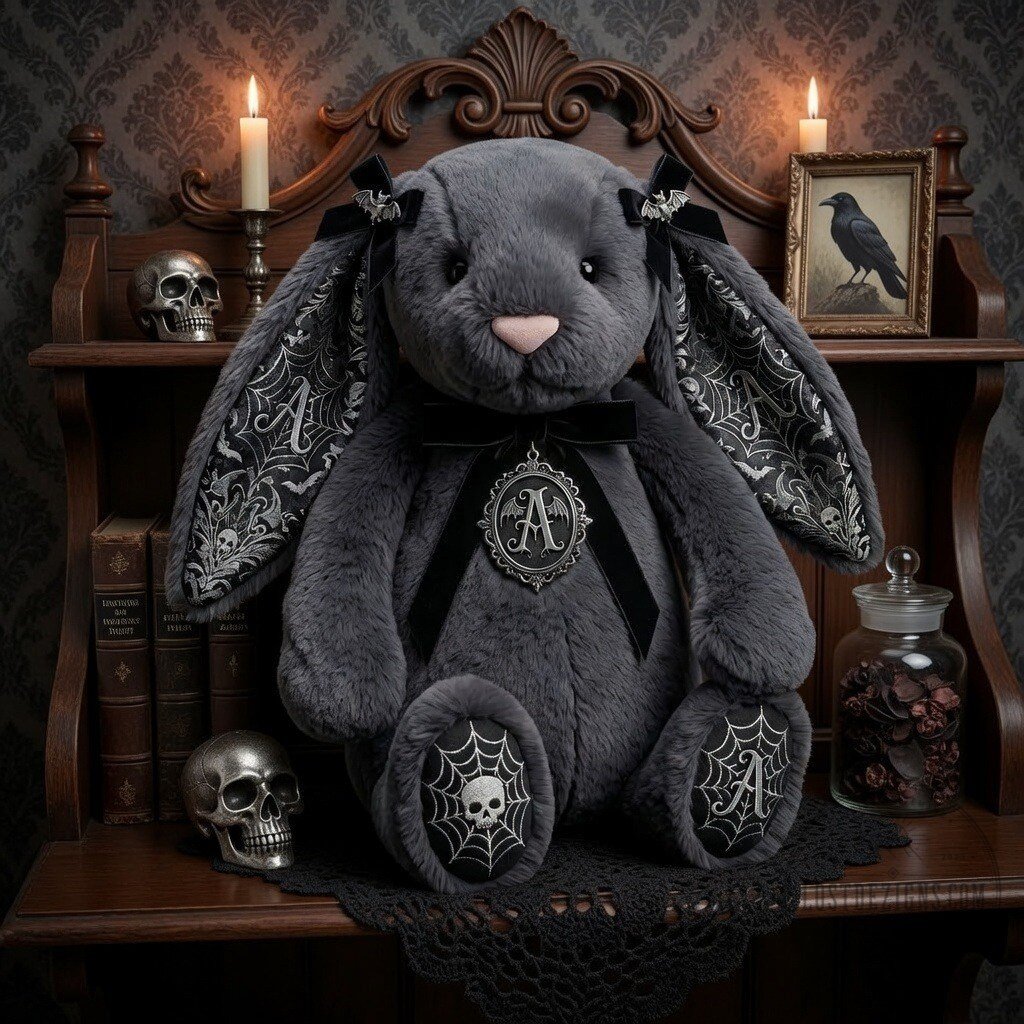 The Addams Family Inspired Gothic Jellycat Bunny Plush Toy 6 The Addams Family Inspired Gothic Jellycat Bunny Plush Toy